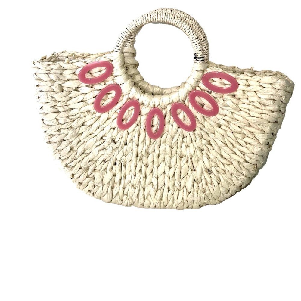 BTB Los Angeles Camille Tote Bag Womens Pure Straw Half Circle Bohemian NWT New